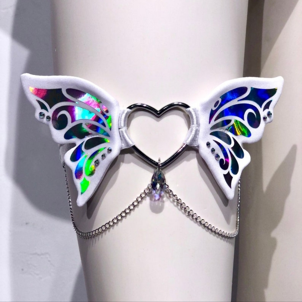 New Chrome Monarchy Holographic Butterfly Garter